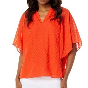 NWT Vince Camuto Women’s Size Small Ruffle Sleeve V-Neck Chevron Burnout Blouse